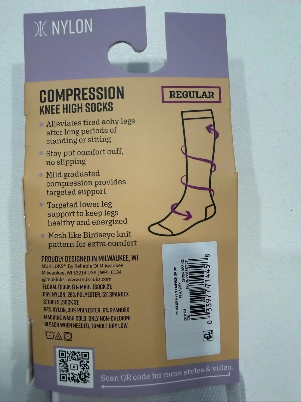 MUK LUKS Compression Knee High Socks 3-Pack Floral Regular Calf Womens Size 6-10